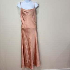 NEW! Peach Satin Slip Midi Dress Women M 90s Y2K Fairycore Old Hollywood